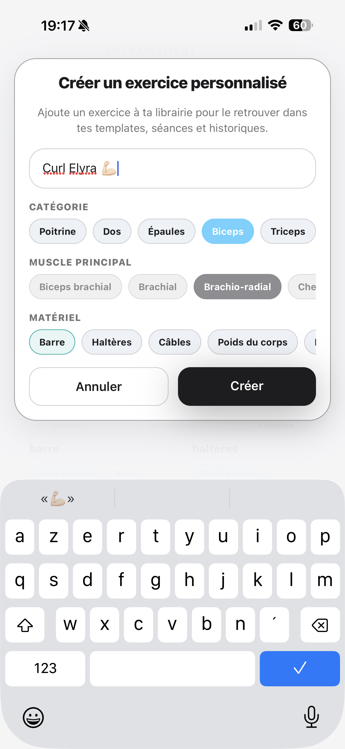 Aperçu de la création d'exercice personnalisé dans Elyra.