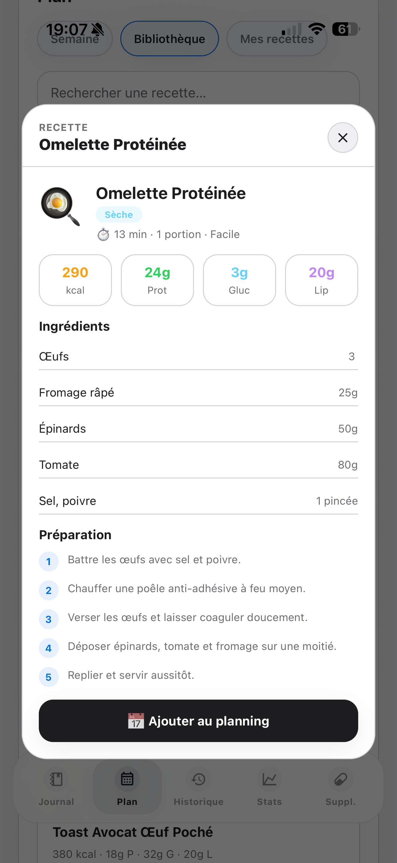 Aperçu d'une recette dans Elyra.